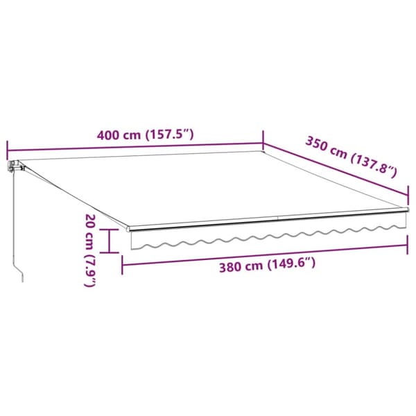 vidaXL Manuell uttrekkbar markise med LED antrasitt og hvit 400x350 cm