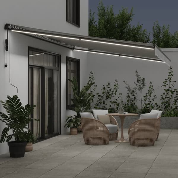 vidaXL Automatisk uttrekkbar markise LED antrasitt og hvit 600x350 cm