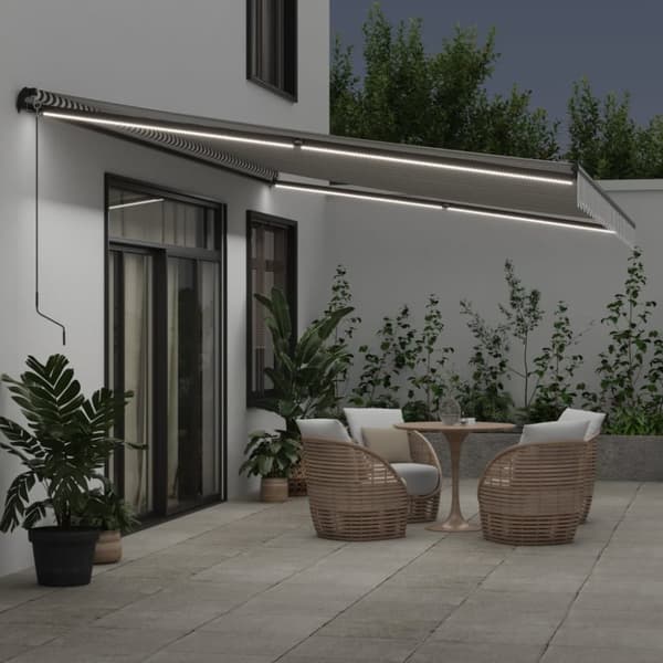 vidaXL Manuell uttrekkbar markise med LED antrasitt og hvit 600x350 cm