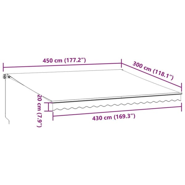 vidaXL Markis manuellt infällbar vinröd 450x300 cm