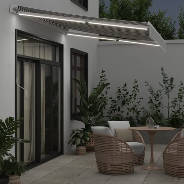 vidaXL Manuell uttrekkbar markise med LED antrasitt og hvit 350x250 cm