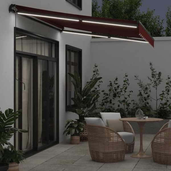 vidaXL Käsin kelattava markiisi LEDit viininpunainen 350x250 cm