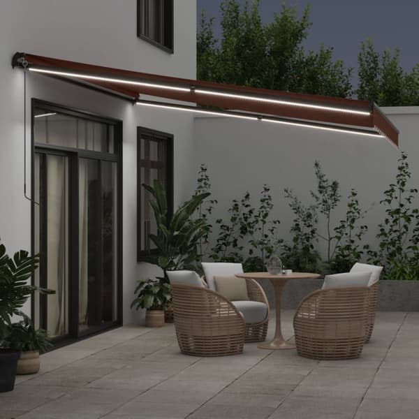 vidaXL Manuell uttrekkbar markise med LED brun 400x300 cm