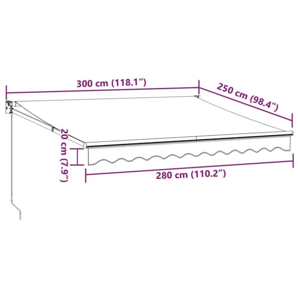 vidaXL Manuell uttrekkbar markise burgunder 300x250 cm