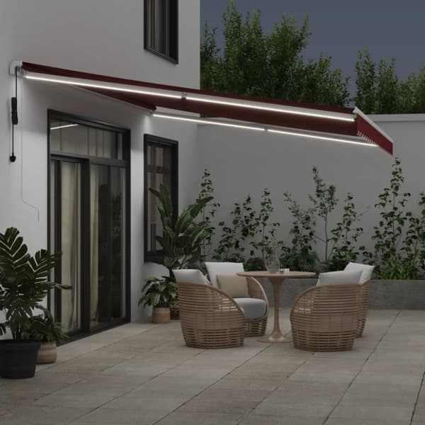 vidaXL Automatisk uttrekkbar markise med LED burgunder 500x300 cm
