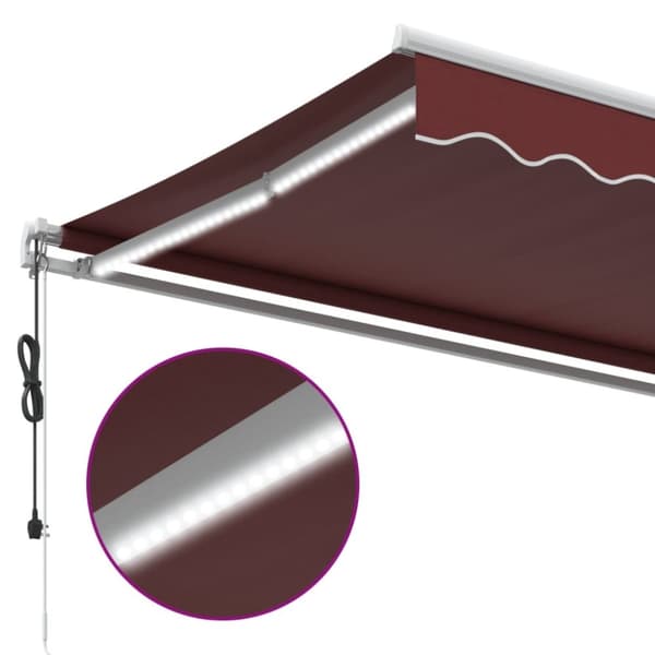 vidaXL Automatisk uttrekkbar markise med LED burgunder 500x300 cm