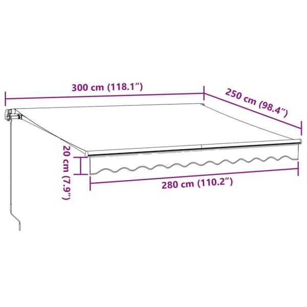 vidaXL Automatisk uttrekkbar markise med LED burgunder 300x250 cm