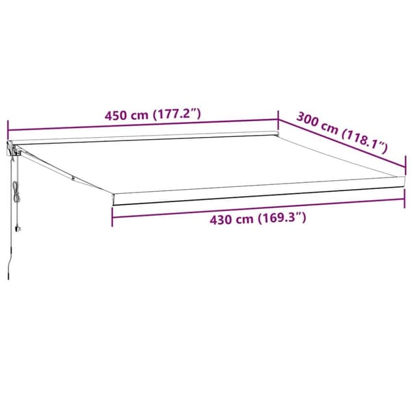 vidaXL Markis automatiskt infällbar vinröd 450x300 cm