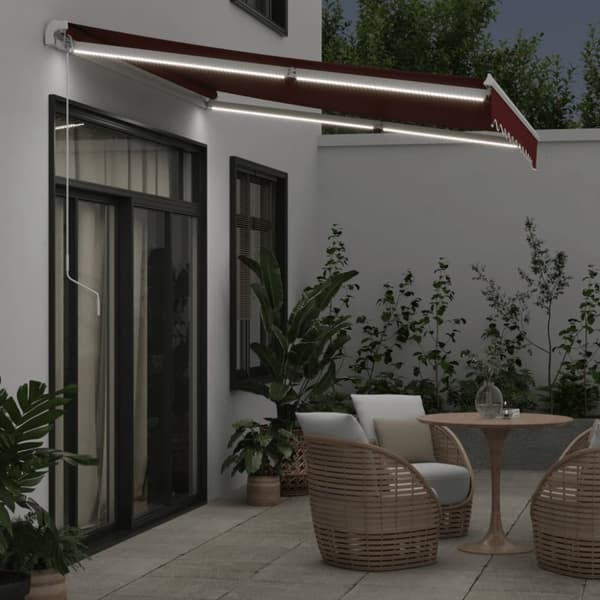 vidaXL Käsin kelattava markiisi LED-valoilla viininpunainen 300x250 cm