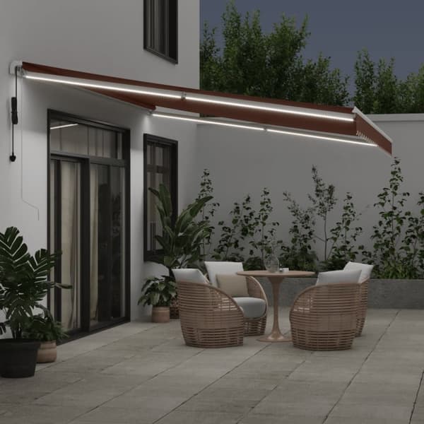 vidaXL Markis automatiskt infällbar med LED 500x300 cm brun