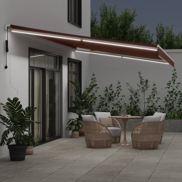 vidaXL Automatisk uttrekkbar markise med LED brun 600x350 cm