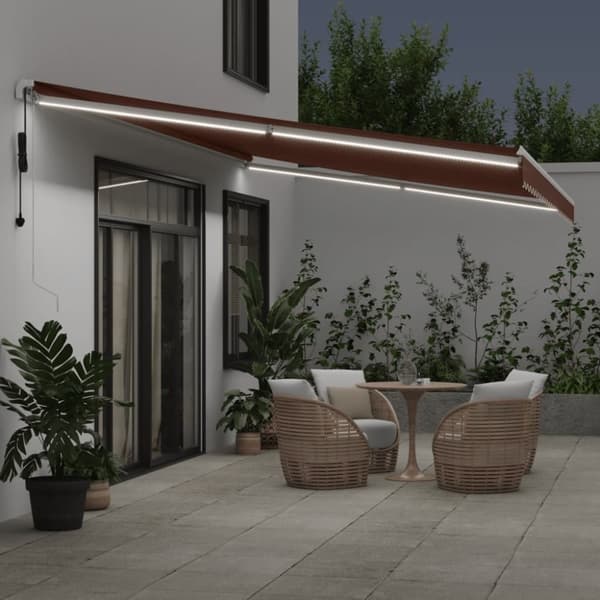 vidaXL markise med LED-lys 600x300 cm automatisk betjening brun