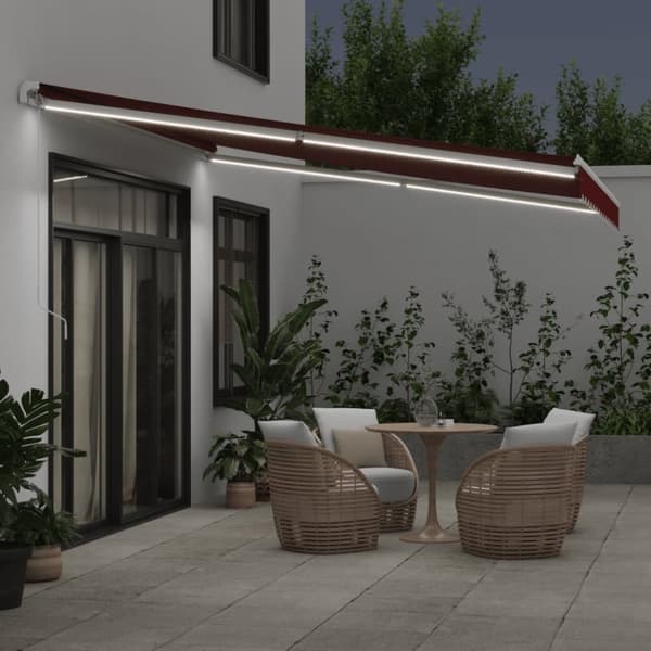 vidaXL Manuell uttrekkbar markise med LED burgunder 400x350 cm