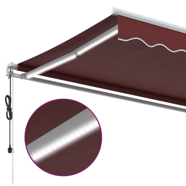 vidaXL Automatisk uttrekkbar markise med LED burgunder 600x300 cm