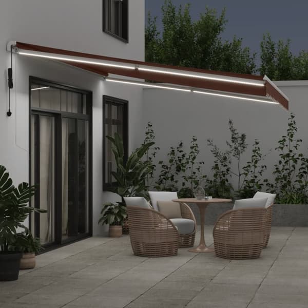 vidaXL Automaattimarkiisi LED-valoilla ruskea 450x350 cm