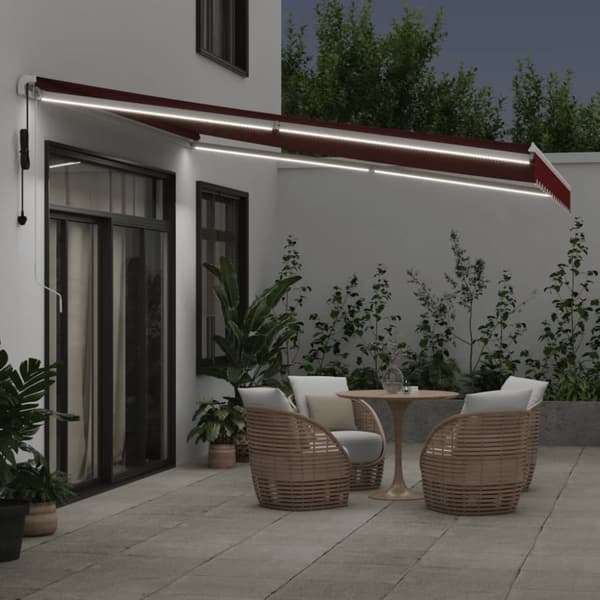 vidaXL Automatisk uttrekkbar markise med LED burgunder 400x350 cm