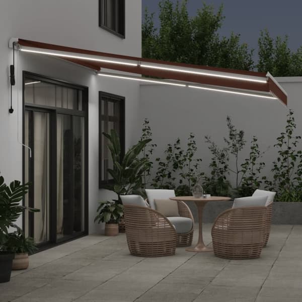 vidaXL Automatisk uttrekkbar markise med LED brun 400x300 cm