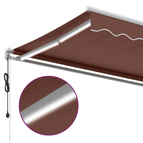 vidaXL Automatisk uttrekkbar markise med LED brun 400x300 cm