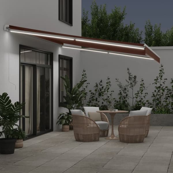 vidaXL markise med LED-lys 500x300 cm automatisk betjening brun