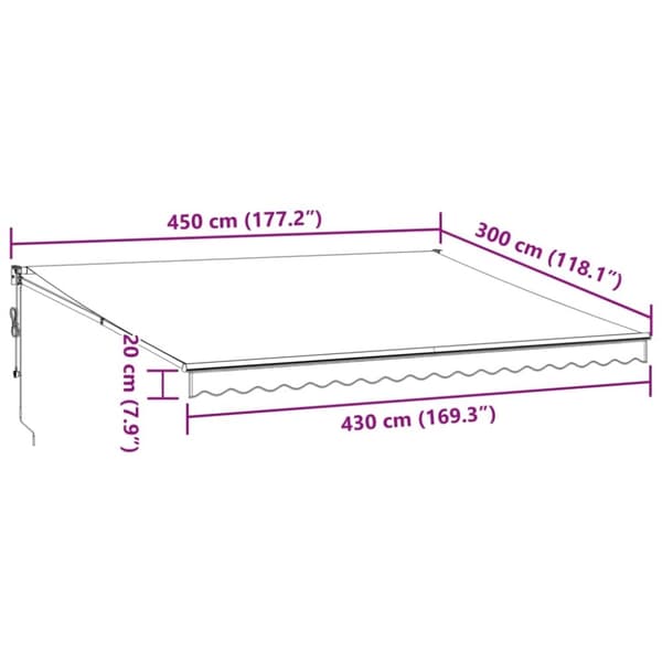 vidaXL Automatisk uttrekkbar markise burgunder 450x300 cm