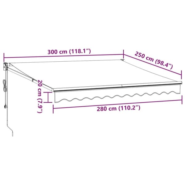 vidaXL Automatisk uttrekkbar markise med LED burgunder 300x250 cm