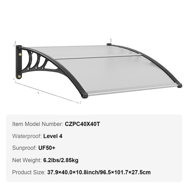 Dörrmarkis, UPF 50+, Polycarbonat entréfönstermarkis, 40x80 Transparent