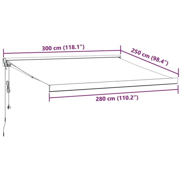 vidaXL Automatisk uttrekkbar markise med LED burgunder 300x250 cm