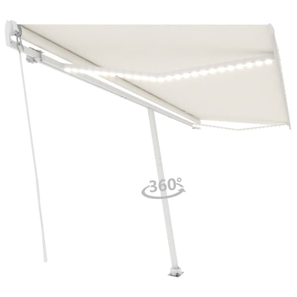 markise m. LED-lys 500x300 cm manuel betjening cremefarvet