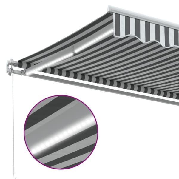 Markis manuellt infällbar med LEDs antracit och vit 450x300 cm