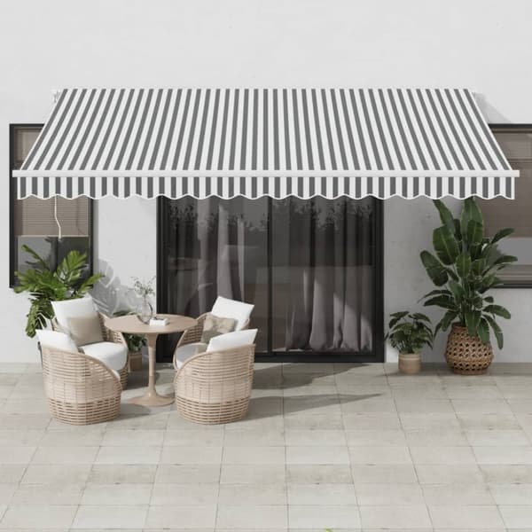 Markis manuellt infällbar med LEDs antracit och vit 450x300 cm