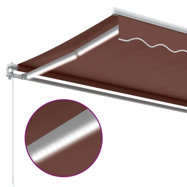 markise med LED-lys 450x350 cm manuel betjening brun