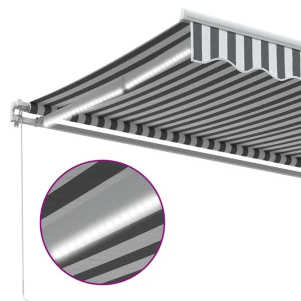 Markis manuellt infällbar med LEDs antracit och vit 450x300 cm