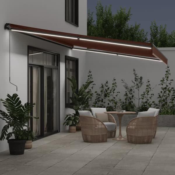 markise med LED-lys 600x300 cm automatisk betjening brun