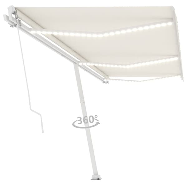 Markis manuellt infällbar med LED 600x300 cm gräddvit