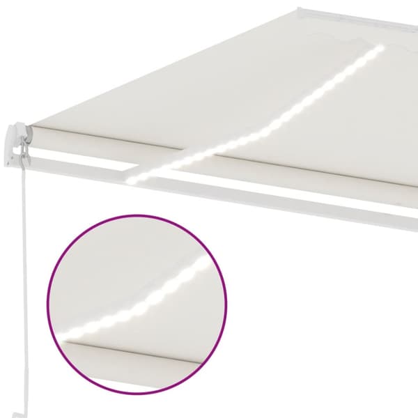 Markis manuellt infällbar med LED 600x300 cm gräddvit