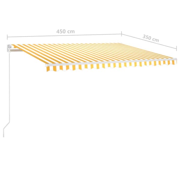 markise m. LED-lys 450x350 cm manuel betjening gul og hvid