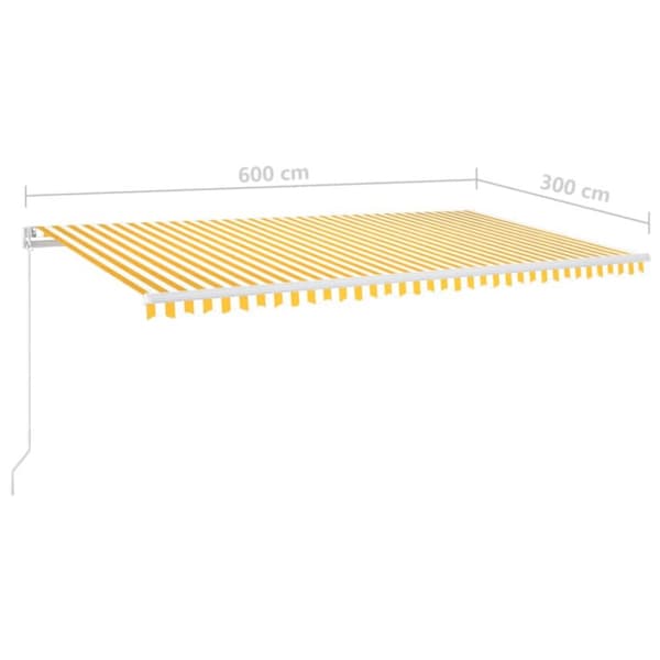 markise m. LED-lys 600x300 cm manuel betjening gul og hvid