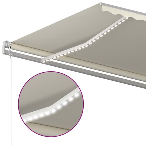 Markis manuellt infällbar med LED 5x3,5 m gräddvit