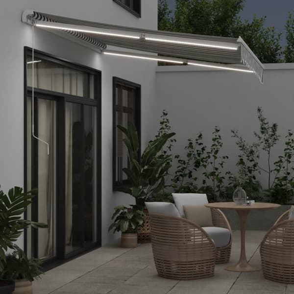 Markis manuellt infällbar med LEDs antracit och vit 300x250 cm
