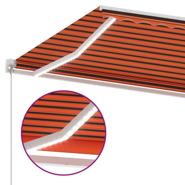 Markis manuellt infällbar med LED 450x350 cm orange och brun