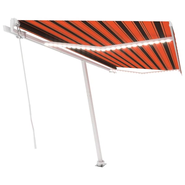 Markis manuellt infällbar med LED 450x350 cm orange och brun