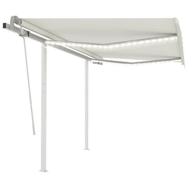 markise m. LED-lys 3,5x2,5 m manuel betjening cremefarvet