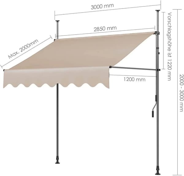 Utdragbar markis, vatten- och UV-resistent, justerbar höjd 200-300 cm,Khaki 250x120 cmKhaki 250x120 cm