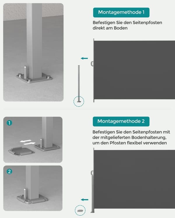 Rootzin sivumarkiisin varjostin - Ulkokäyttöön suojattu näyttö - UV-kestävä - 160 cm x 350 cm - Antrasiittirautalaatikko - Suojakorkki - 6,8 kg