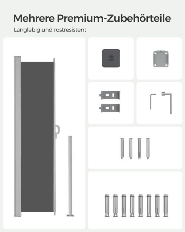 Rootzin sivumarkiisin varjostin - Ulkokäyttöön suojattu näyttö - UV-kestävä - 160 cm x 350 cm - Antrasiittirautalaatikko - Suojakorkki - 6,8 kg