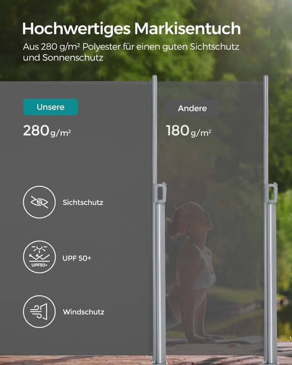 Rootz-sivumarkiisi - Yksityisyyden suoja - Ulkoverho - Alumiiniseos - 200 cm x 300 cm - Helppo koota - Antrasiitti - 9 kg