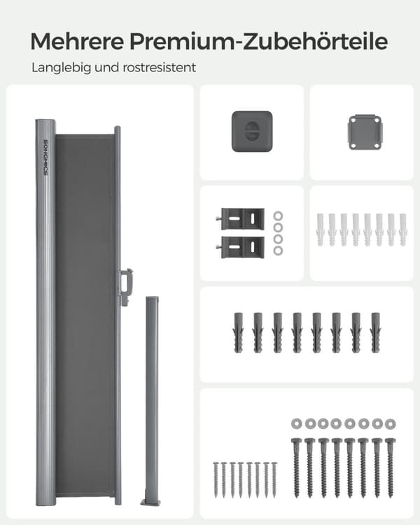 Rootz-sivumarkiisi - Yksityisyyden suoja - Ulkoverho - Alumiiniseos - 200 cm x 300 cm - Helppo koota - Antrasiitti - 9 kg