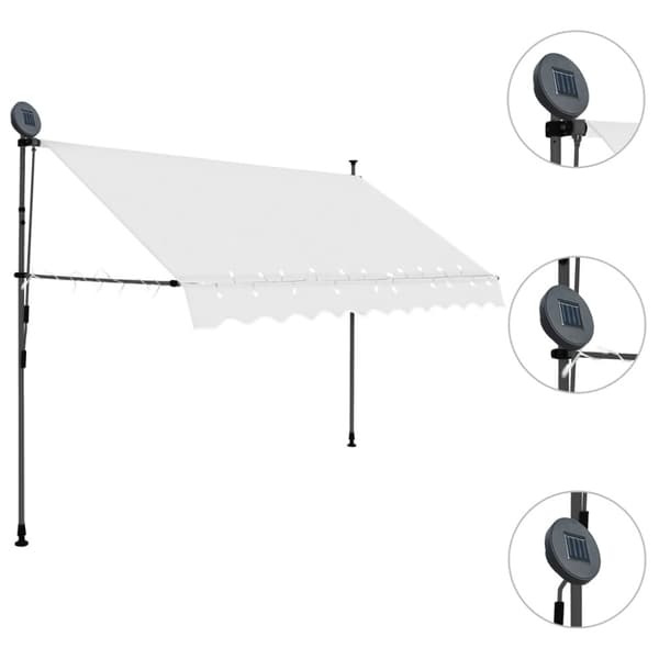 Markis manuellt infällbar med LED 300 cm gräddvit