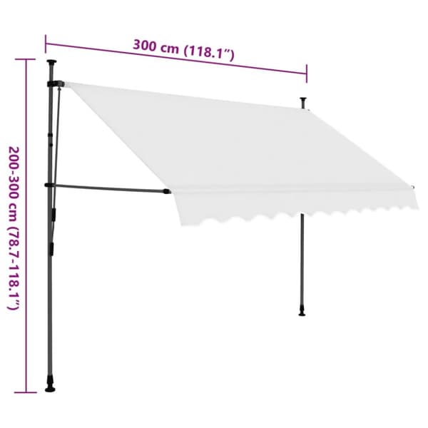 Markis manuellt infällbar med LED 300 cm gräddvit