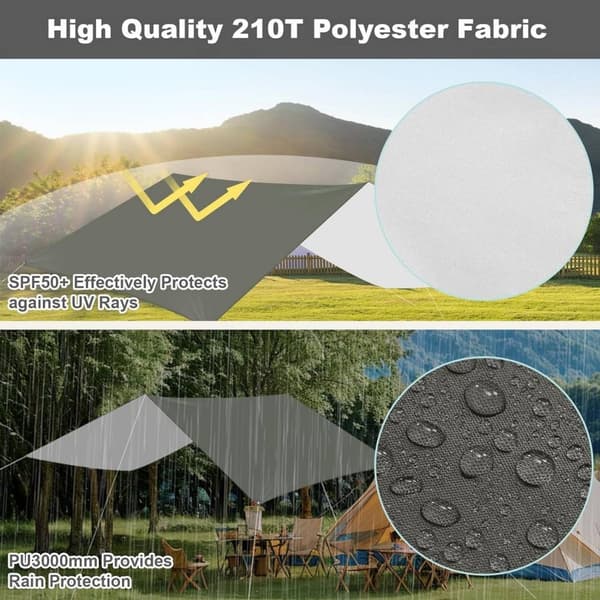 Rootz vedenpitävä telttapeite - Aurinkosuoja - Varjostuspurje - 210T polyesterikangas - SPF50+ - PU3000mm - 3m x 4m - Kannettava säilytyspussi
